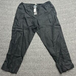 Eileen Fisher Cropped Pants XL Black Heavy Organic Linen Pull On Pockets